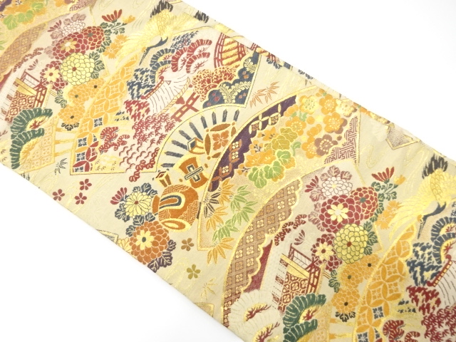 JAPANESE KIMONO / ANTIQUE NAGOYA OBI / WOVEN FLORAL PLANTS